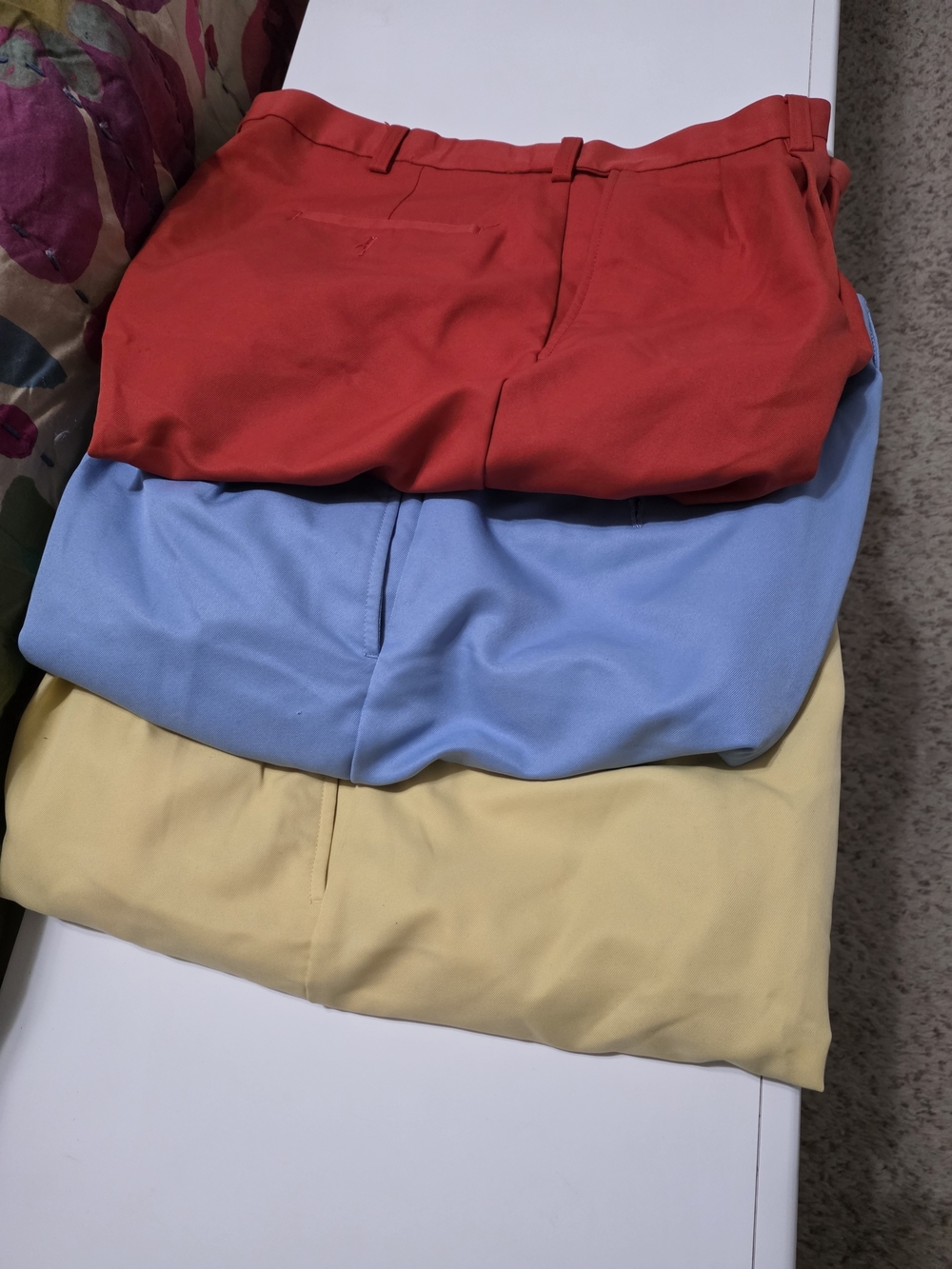 Haggar Men's Athletic Shorts in Red, Light Blue, and Pale Yellow